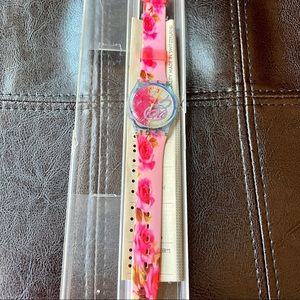 Swatch Quartz watch with roses pattern